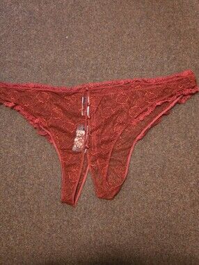 New! Fox & Royal Gia Cless Panty In Garnet Size 22 Lace Sheer No Crotch